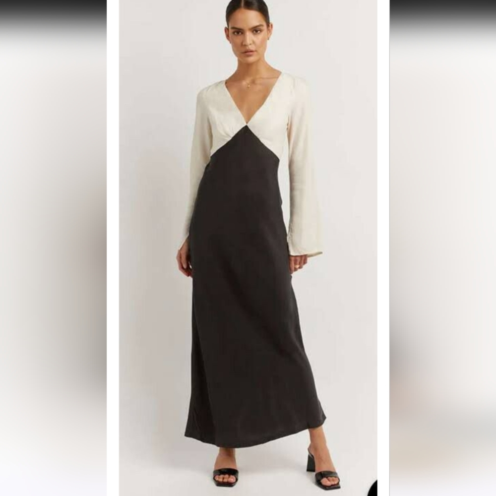 DISSH Seren Satin Two Tone Dress Ivory/black